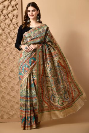 Madhubani hand-painted full saree-2
