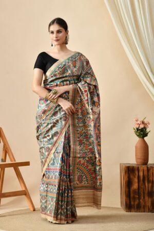 Madhubani hand-painted full saree-4