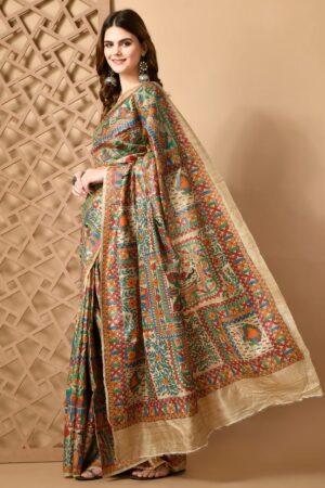 Madhubani hand-painted full saree-7