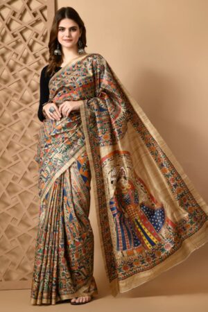 Madhubani hand-painted full saree-8