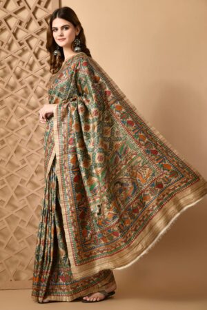 Madhubani hand-painted full saree-9